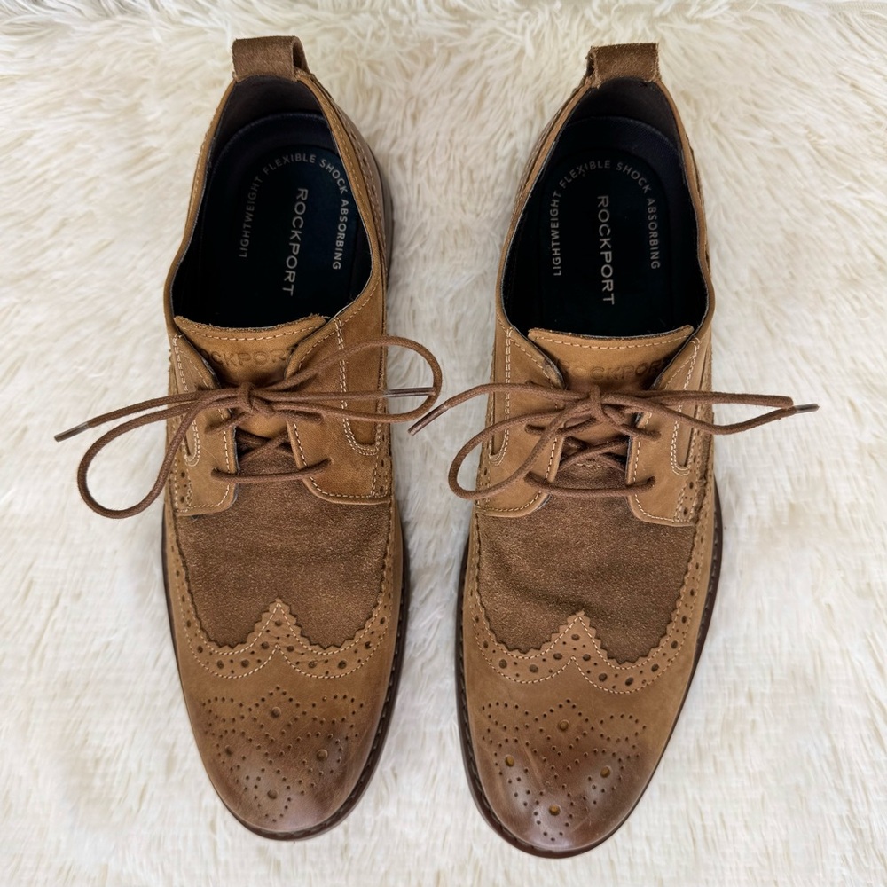 Rockport Wynstin tobacco brown leather & suede wingtips 8.5 wide shoes brogues